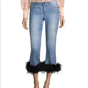 Alice and Olivia ostrich feather trim jeans